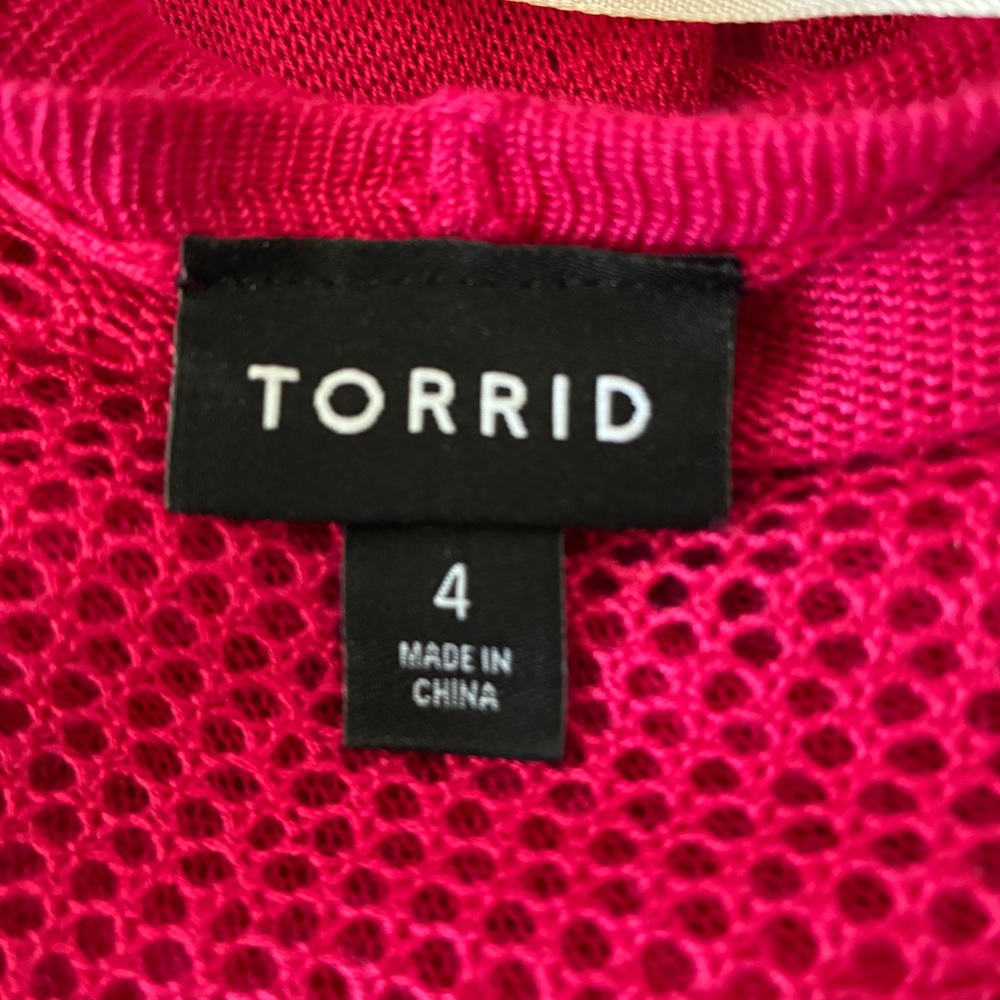 Torried Pointelle Long Open-Front Long Knit Duster Cardigan Raspberry Pink - 4X - Picture 7 of 7